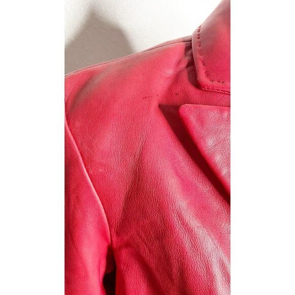 Vintage Y2K ALFANI Cherry Red Soft Leather Blazer Jacket Size Medium - Picture 2 of 5